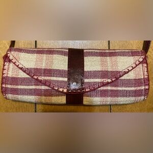 Vintage Woven Burgundy Clutch With Strap